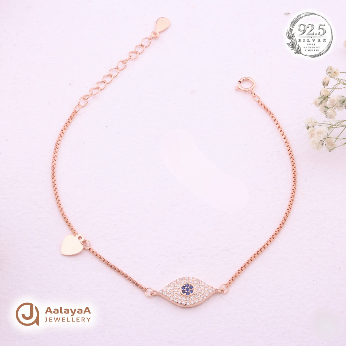 Silver Rosegold Evil Eye Heart Bracelet