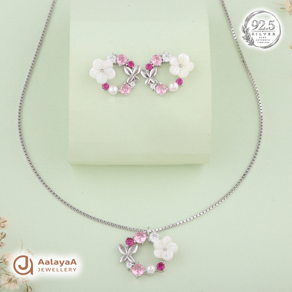 Silver Blush Blossom Necklace Set