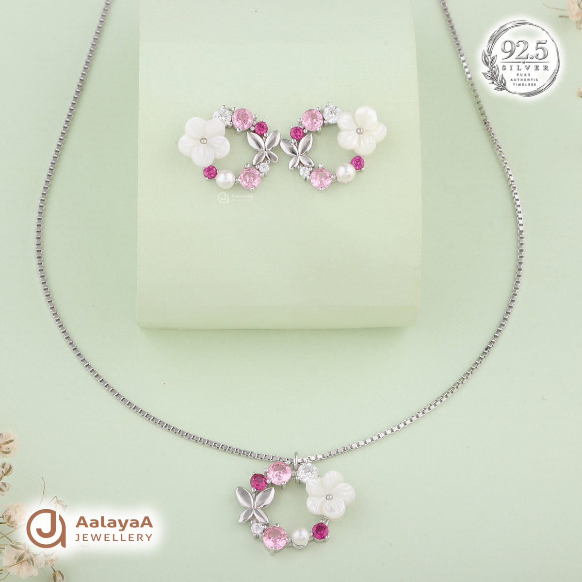 Silver Blush Blossom Necklace Set