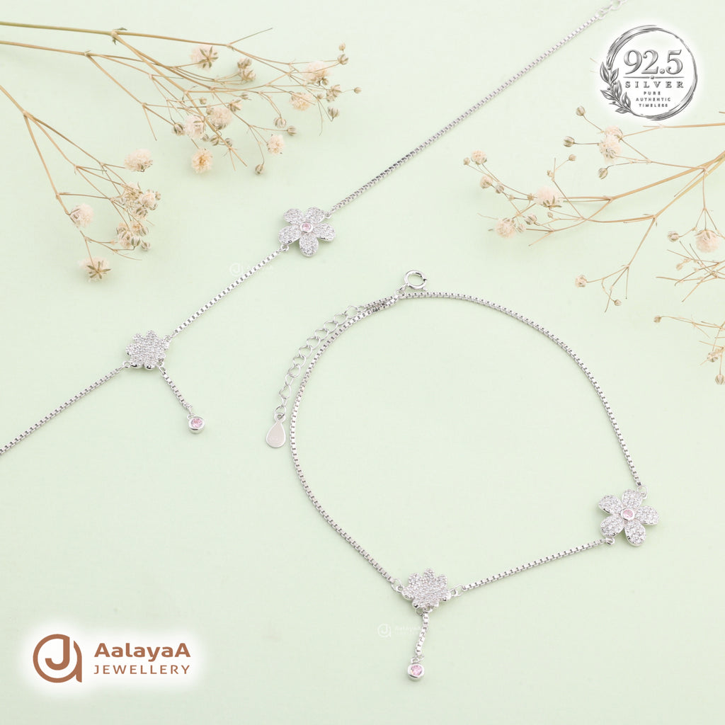 Silver Blossom Drop Anklet