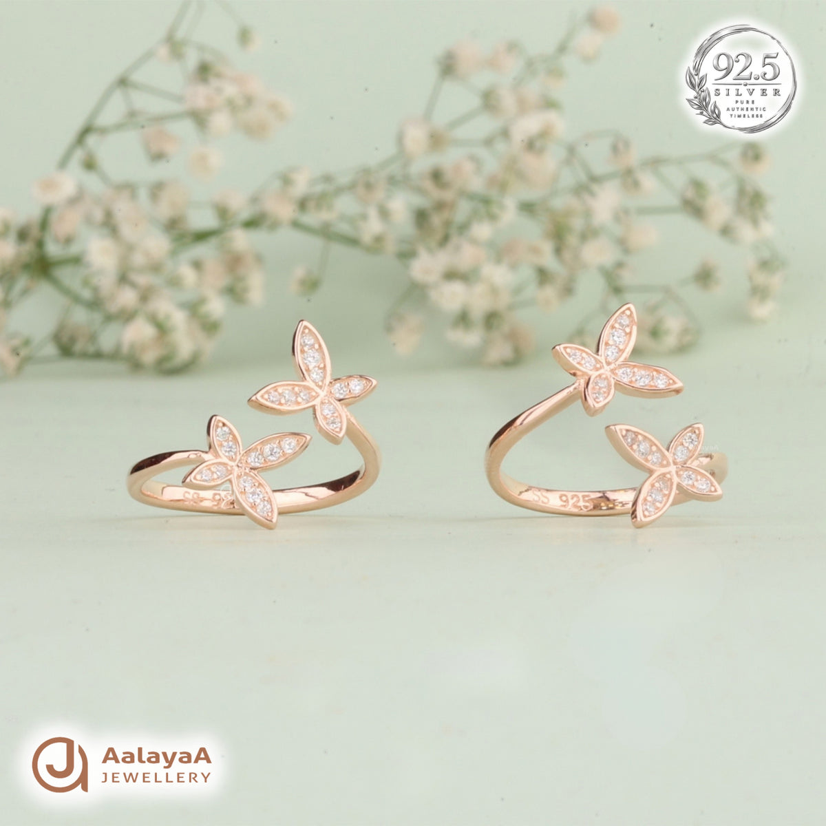 Silver Rosegold Double Butterfly Toe Ring