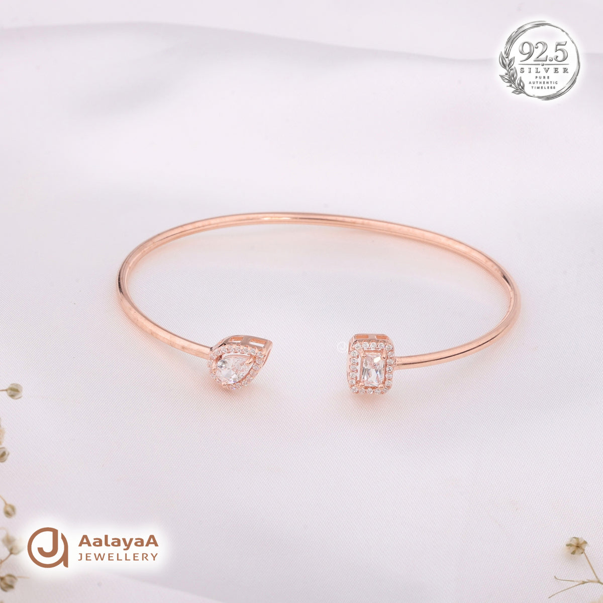 Silver Rosegold Pear Emerald Duo Kada