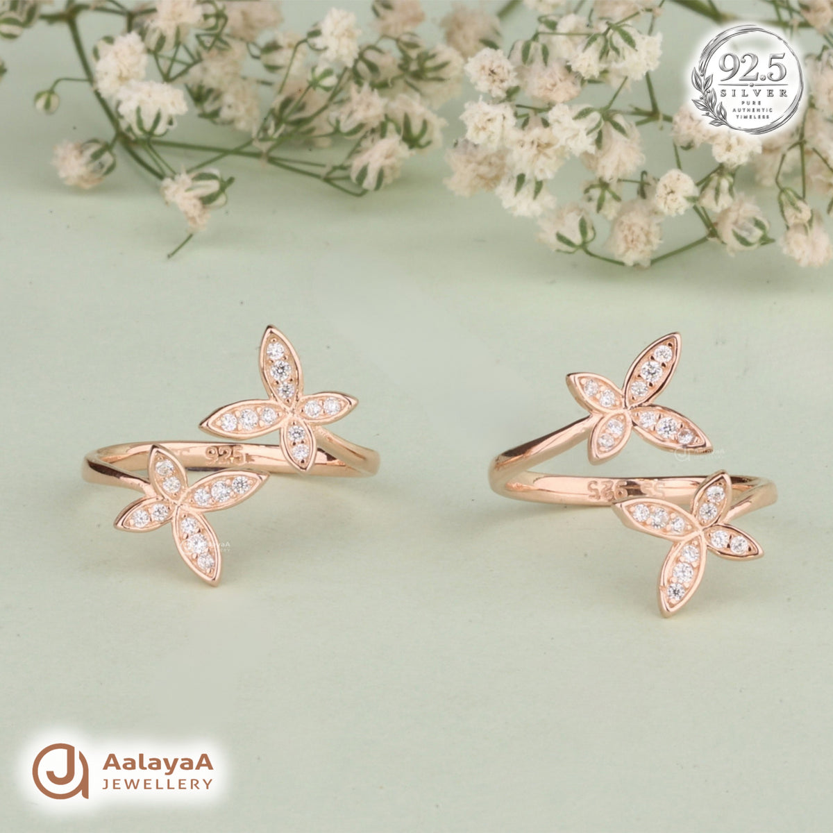 Silver Rosegold Double Butterfly Toe Ring