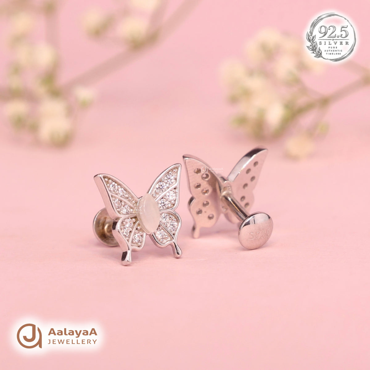 Silver Crystal Butterfly Earring