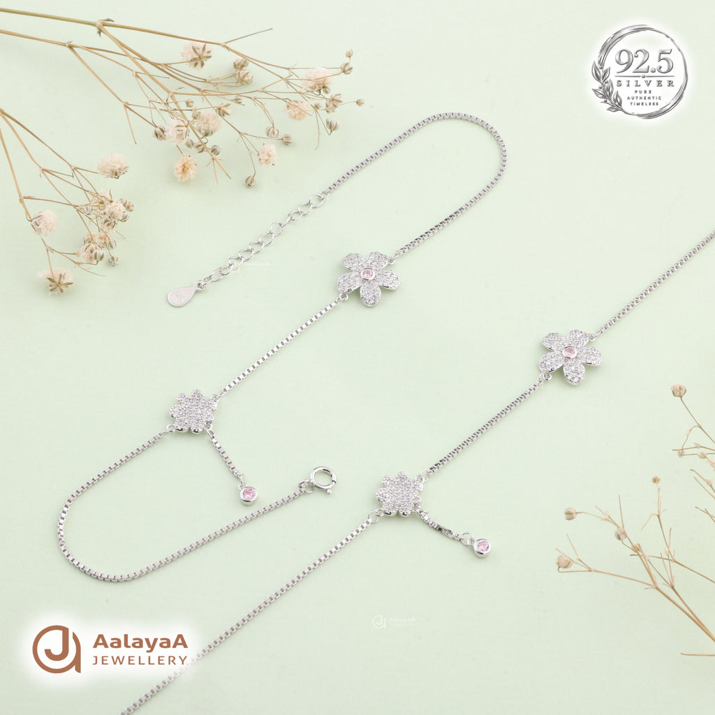 Silver Blossom Drop Anklet
