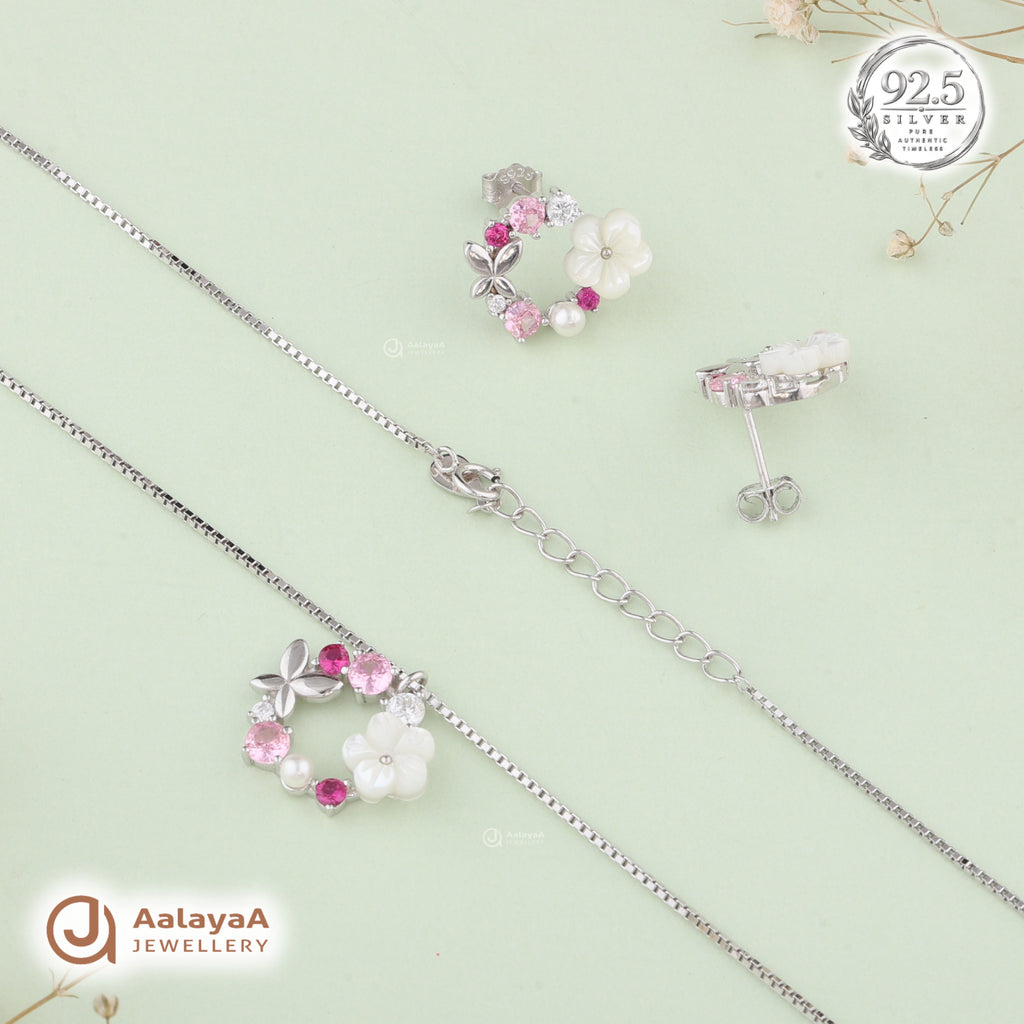 Silver Blush Blossom Necklace Set