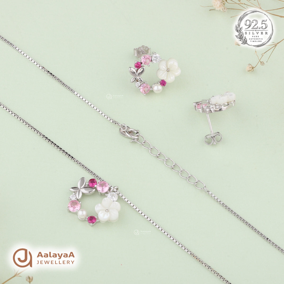 Silver Blush Blossom Necklace Set