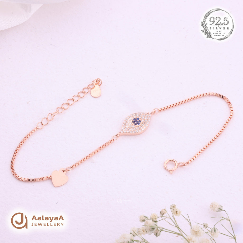 Silver Rosegold Evil Eye Heart Bracelet