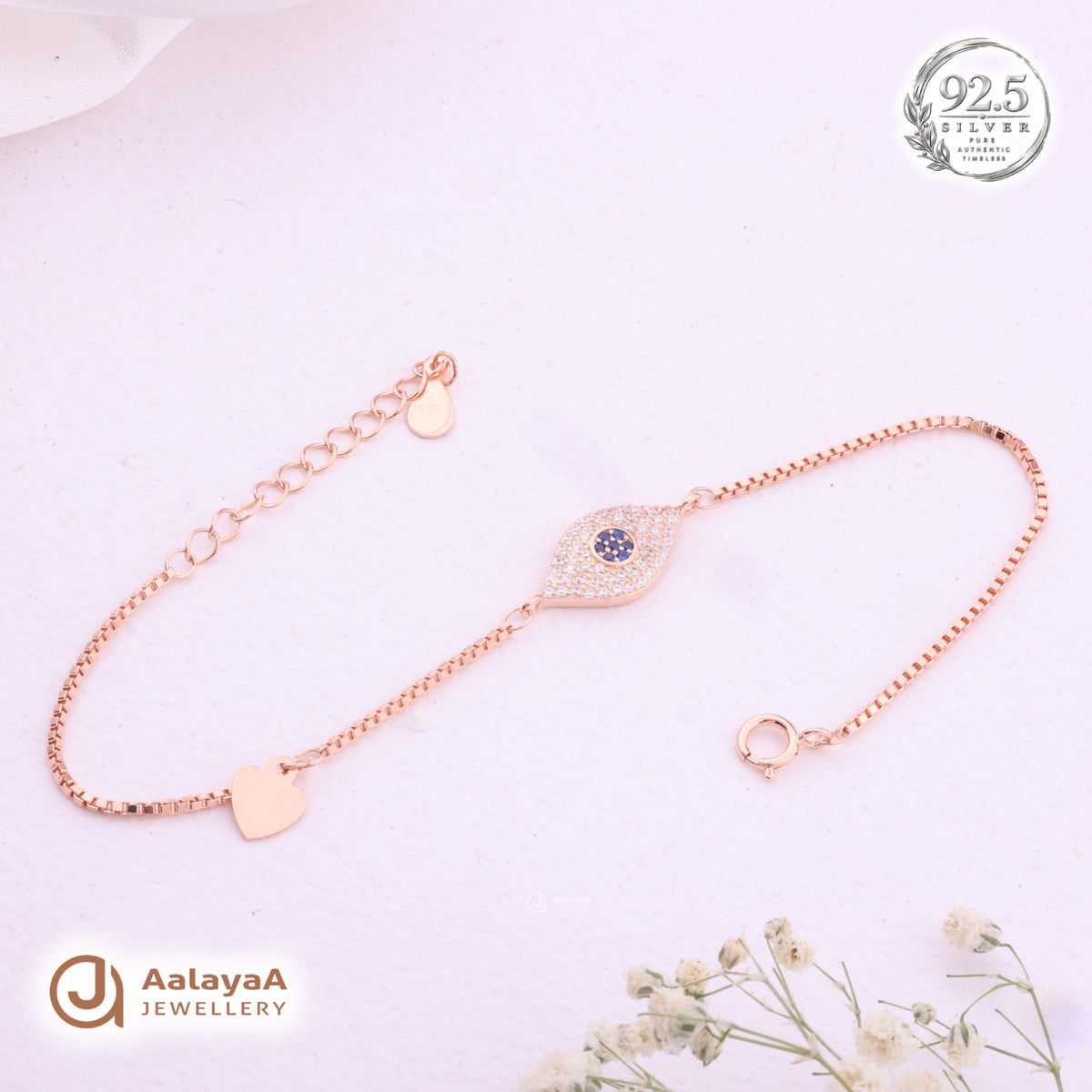 Silver Rosegold Evil Eye Heart Bracelet