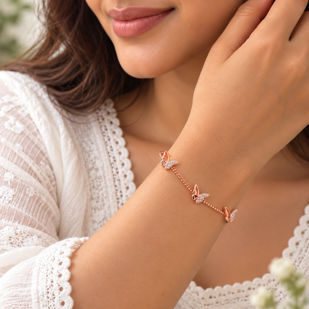 Silver Rosegold Butterfly Trio Bracelet