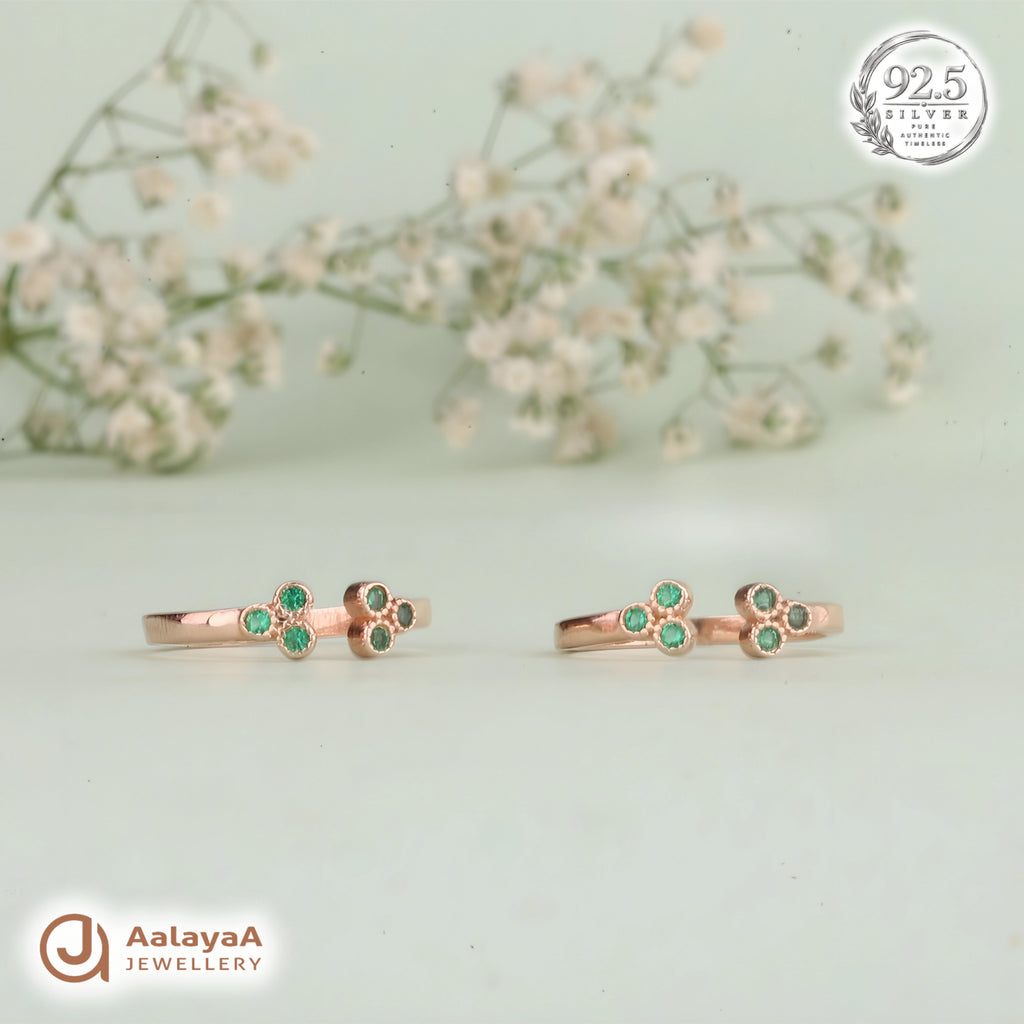 Silver Rosegold Emerald Trio Toe Ring