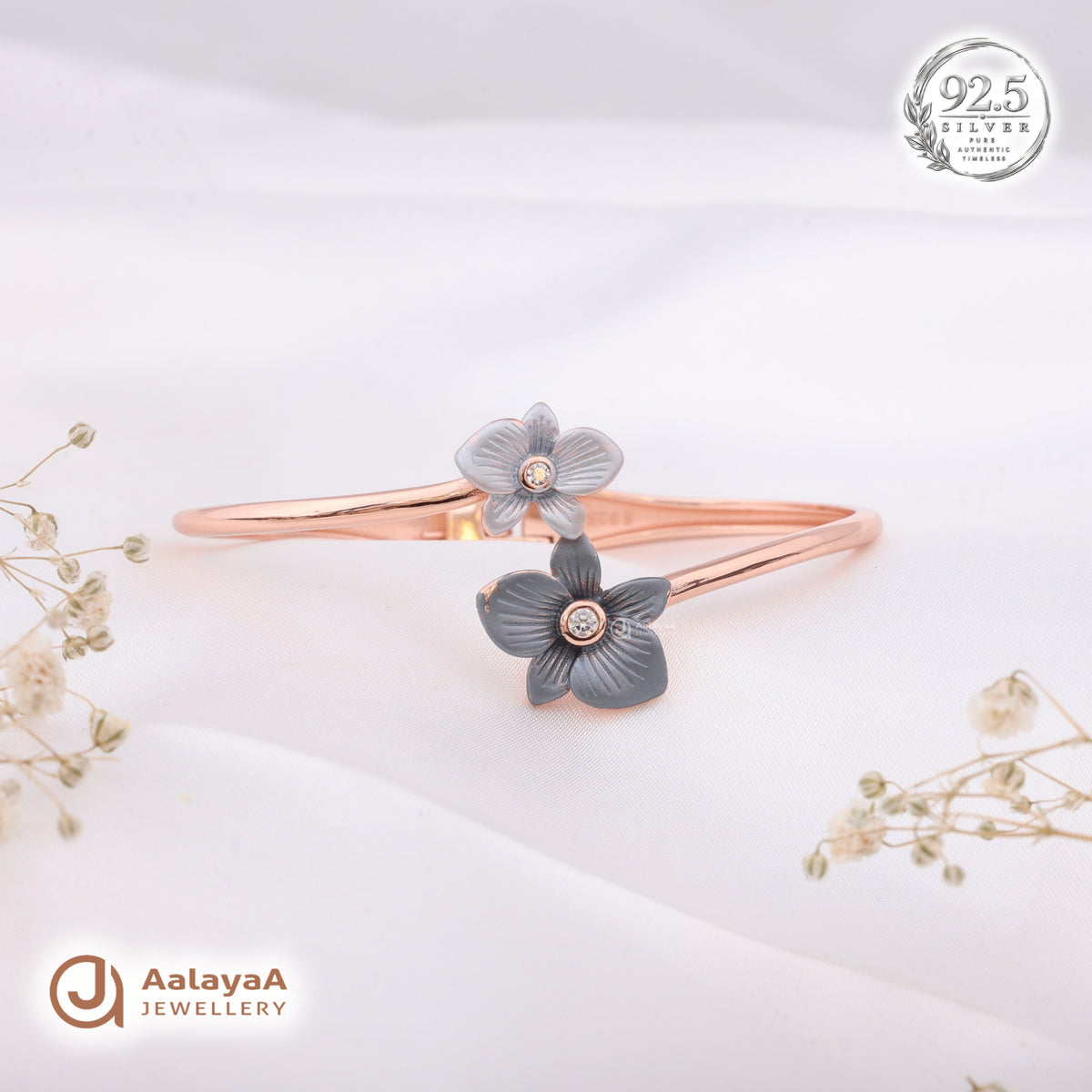 Silver Rosegold Midnight Bloom Kada