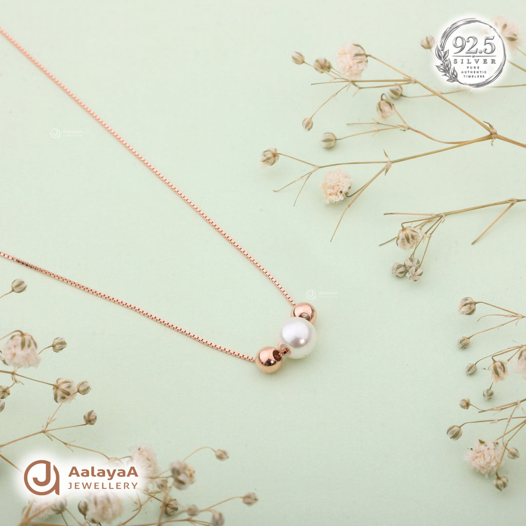 Silver Rosegold Pearl Drop Chain Pendant