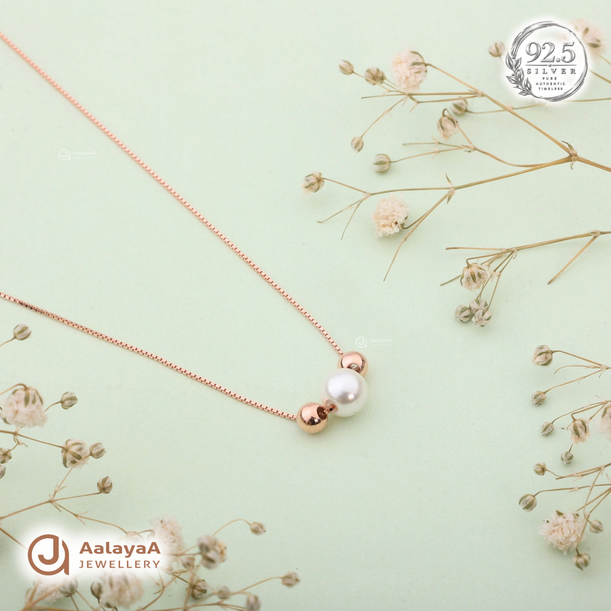 Silver Rosegold Pearl Drop Chain Pendant