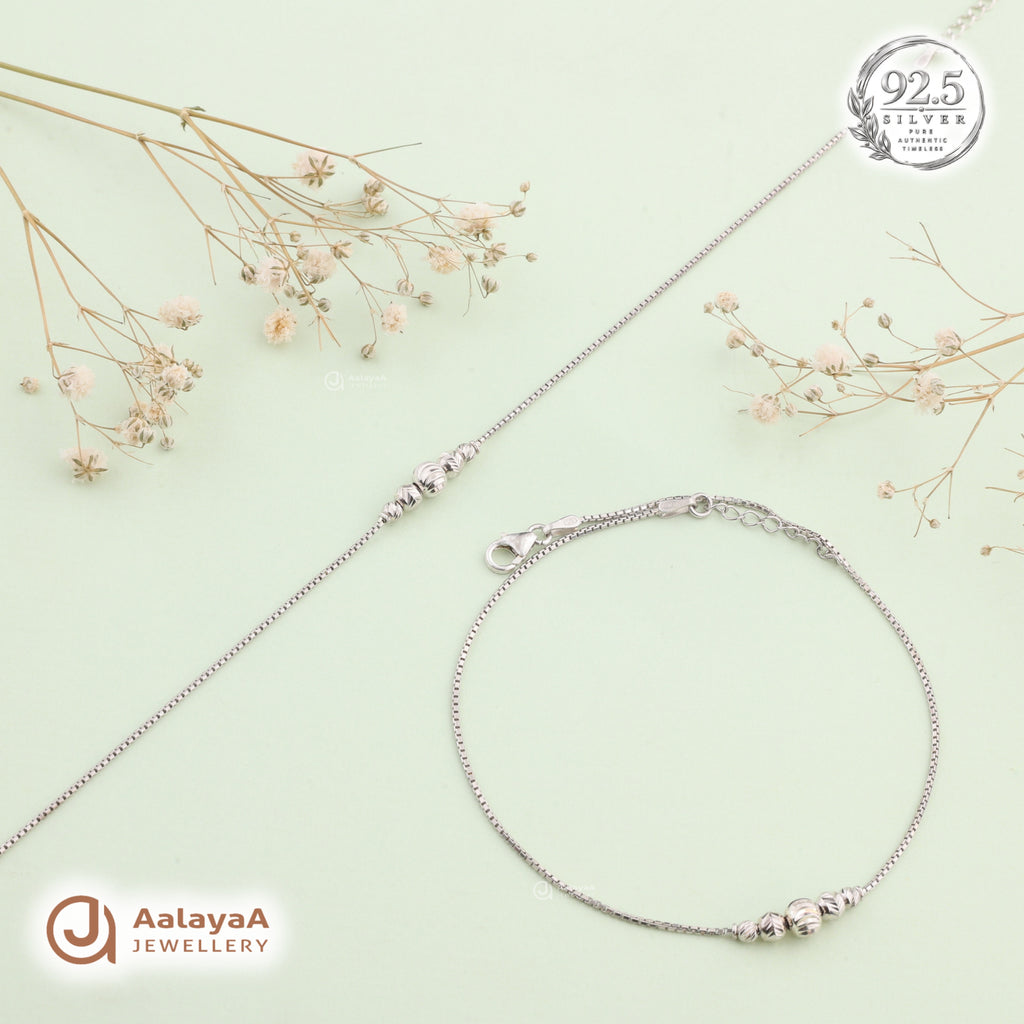Silver Classic Beaded Charm Anklet