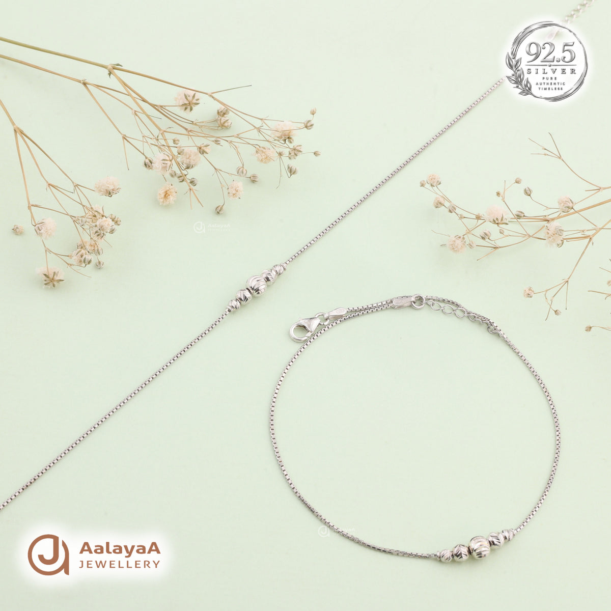 Silver Classic Beaded Charm Anklet