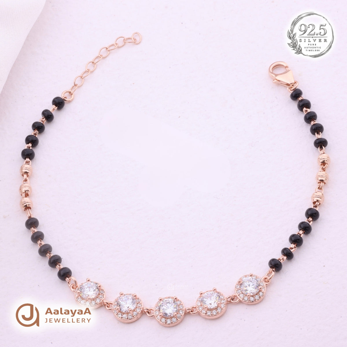Silver Rosegold Black Bead Halo Bracelet