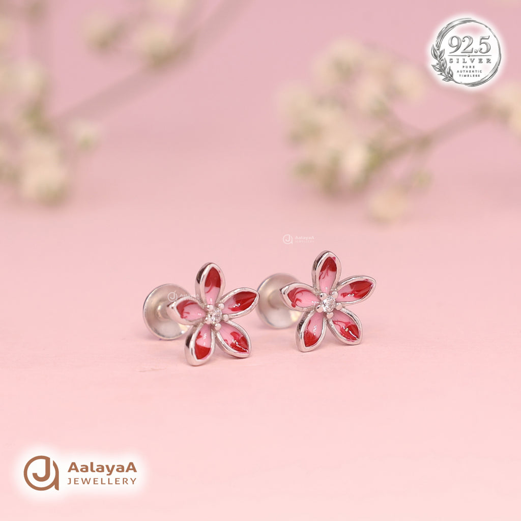Silver Pink Blossom Earring