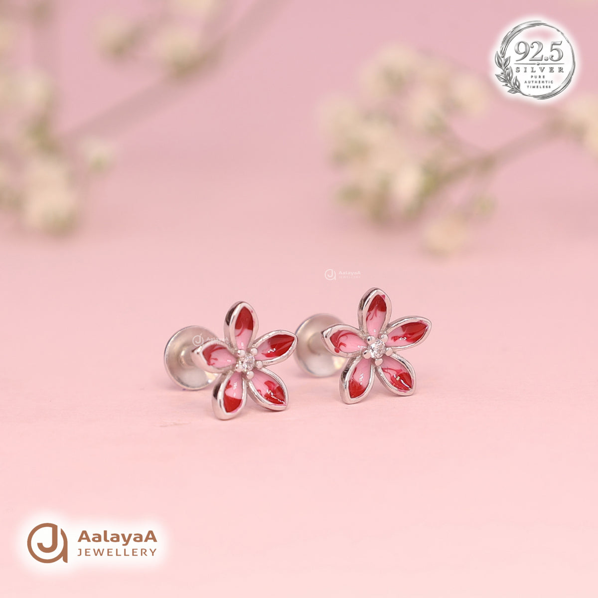 Silver Pink Blossom Earring