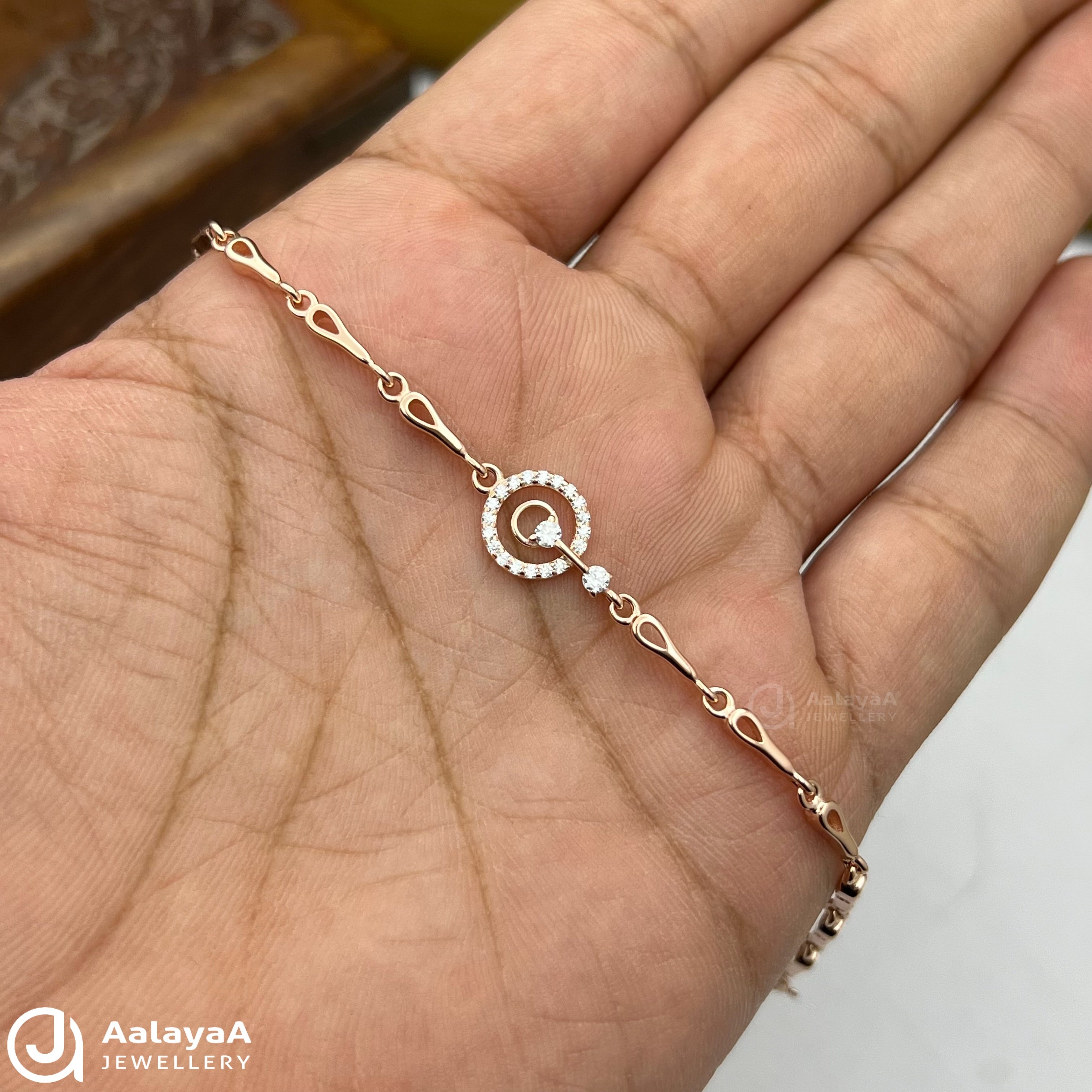 Silver Rosegold Circle with Stone Bracelet