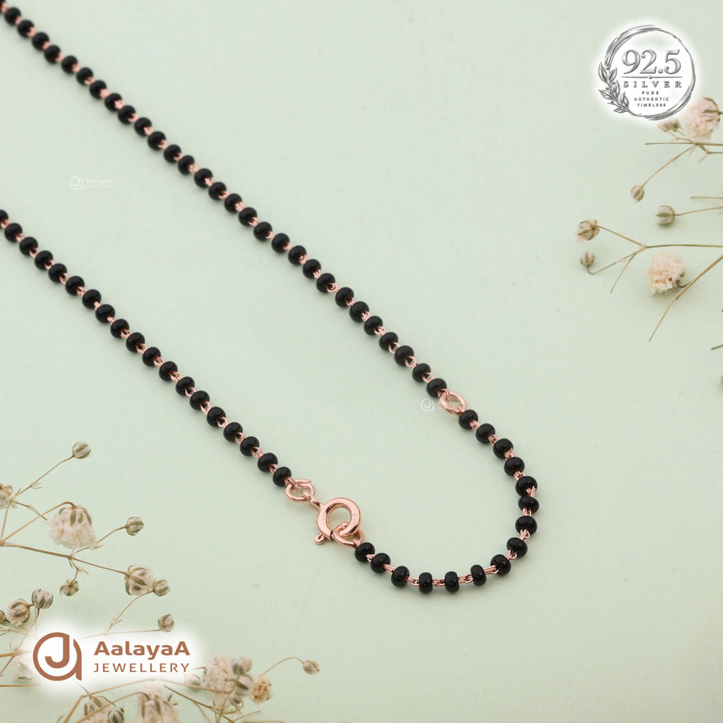 Silver Rosegold Twin Spark Black Bead Chain Pendant
