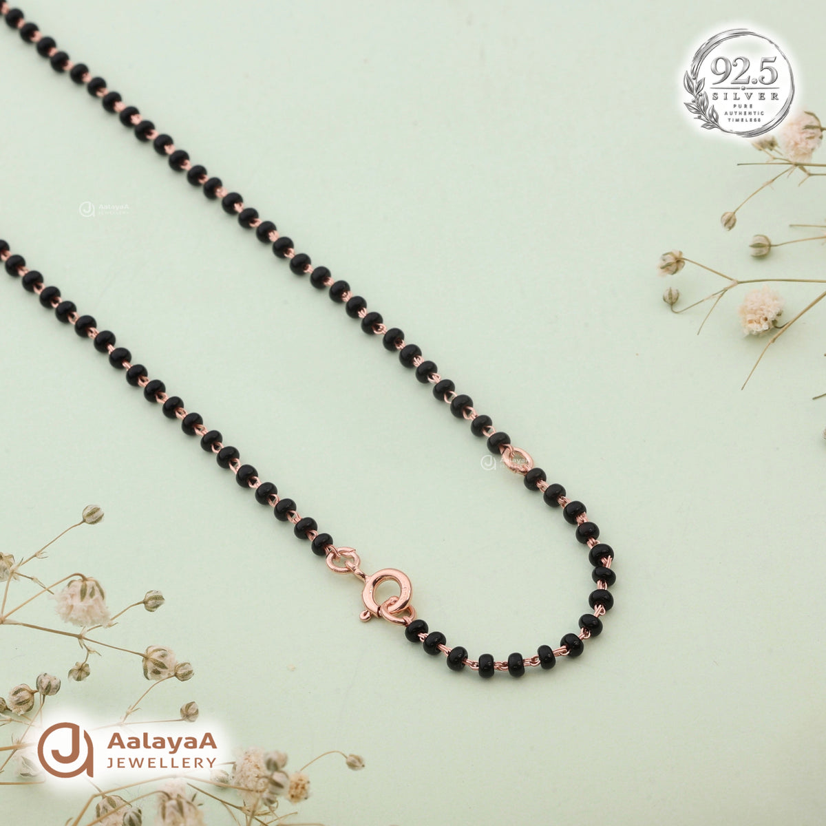 Silver Rosegold Twin Spark Black Bead Chain Pendant