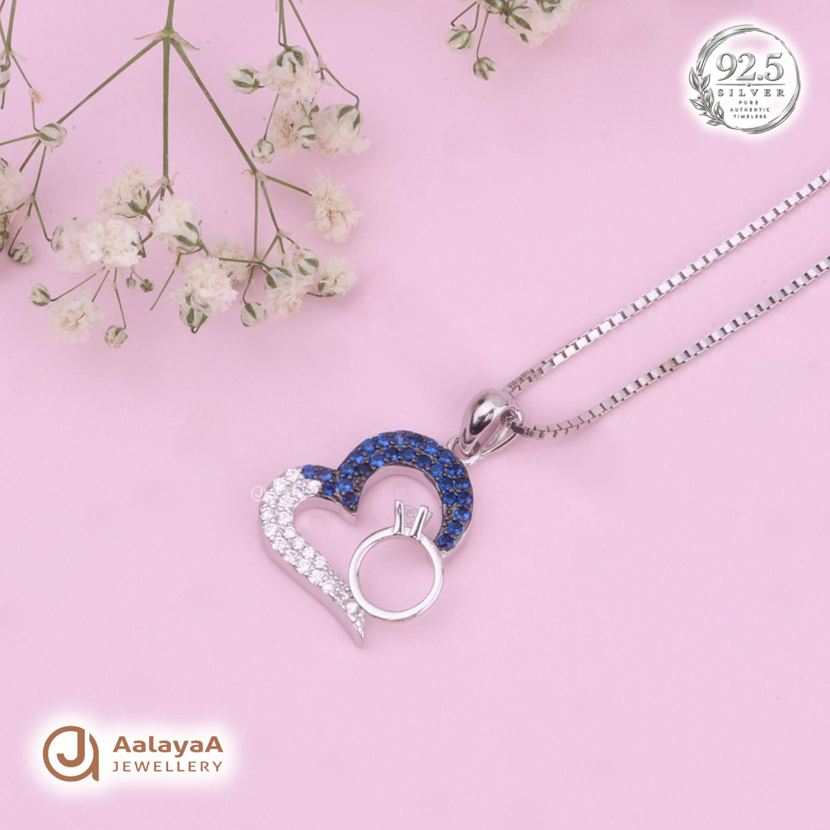 Silver Love Ring Heart Chain Pendant