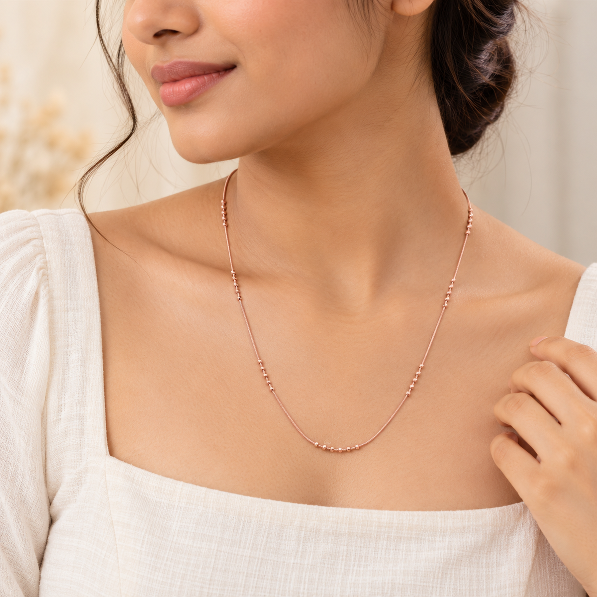 Silver Rosegold Beaded Snake Chain