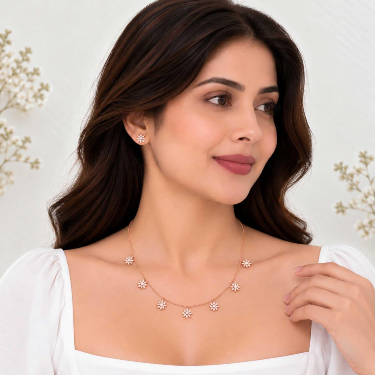 Silver Rosegold Starlight Bloom Necklace Set