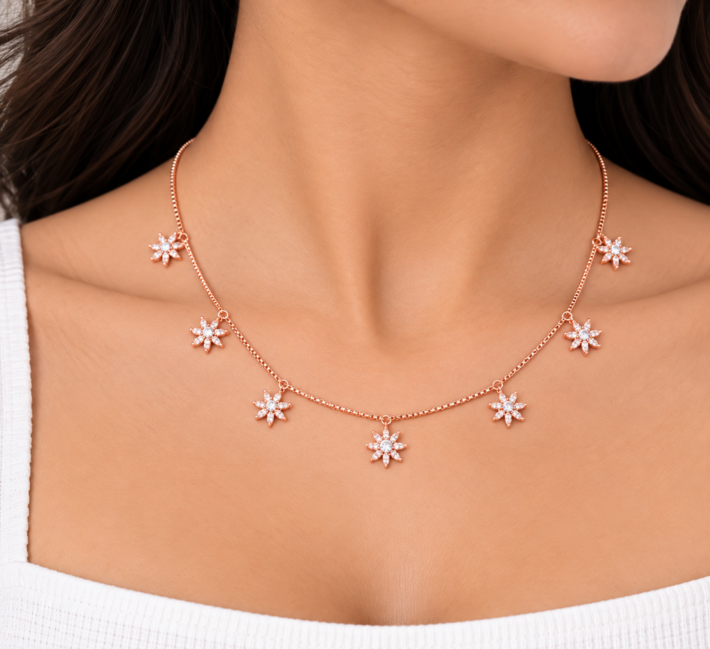 Silver Rosegold Starlight Bloom Necklace Set