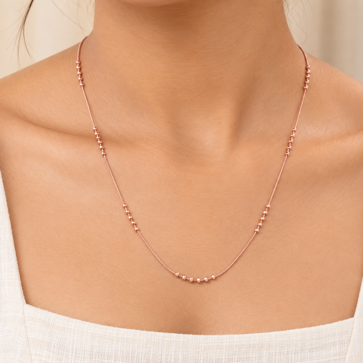 Silver Rosegold Beaded Snake Chain