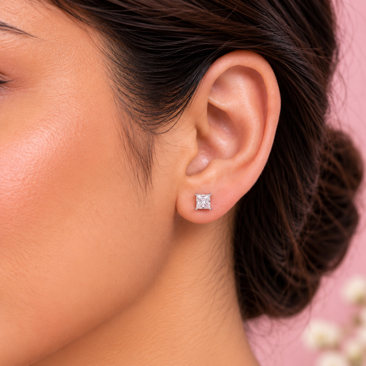 Silver Princess Square Earring
