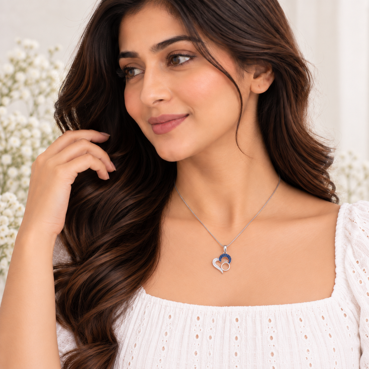 Silver Love Ring Heart Chain Pendant