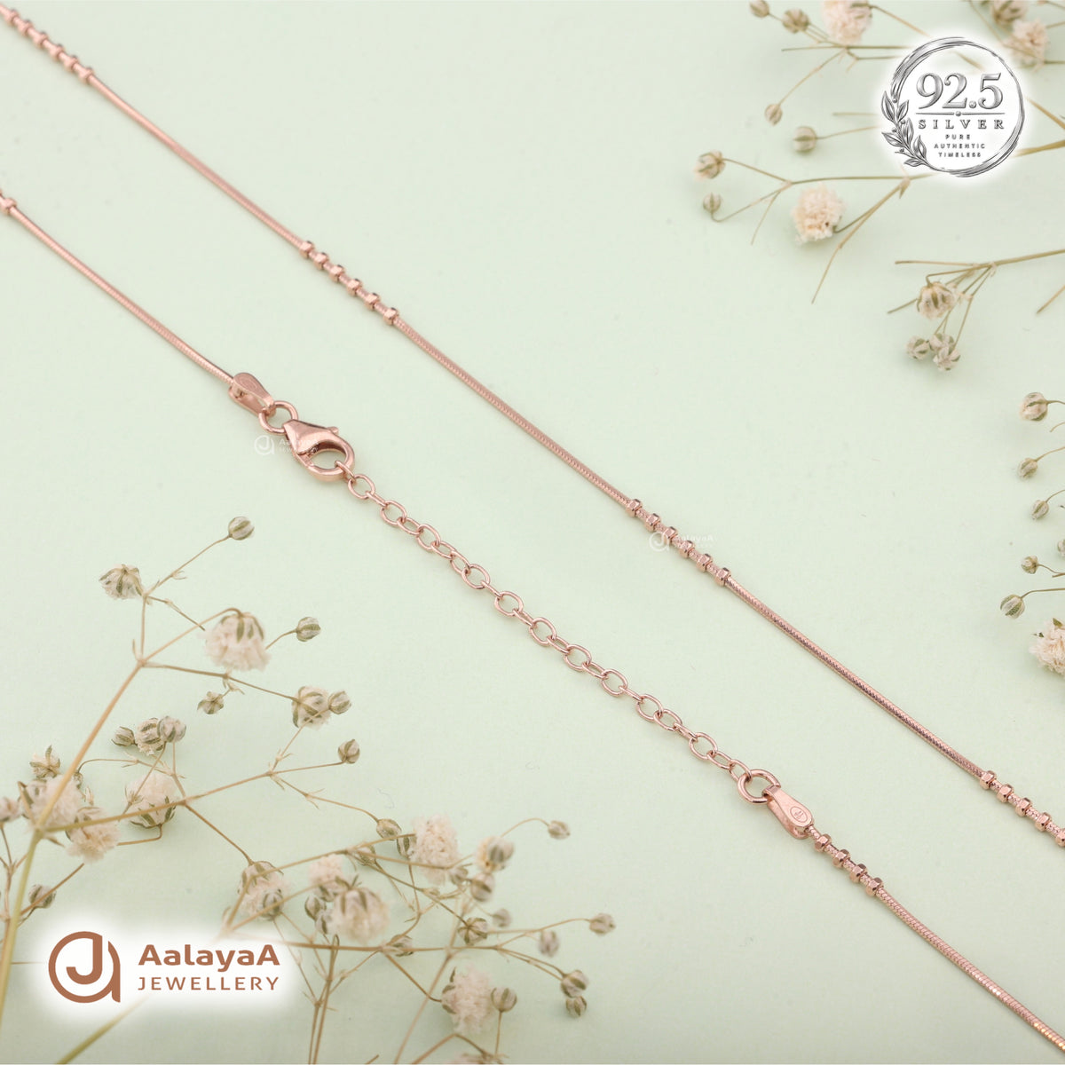 Silver Rosegold Beaded Snake Chain