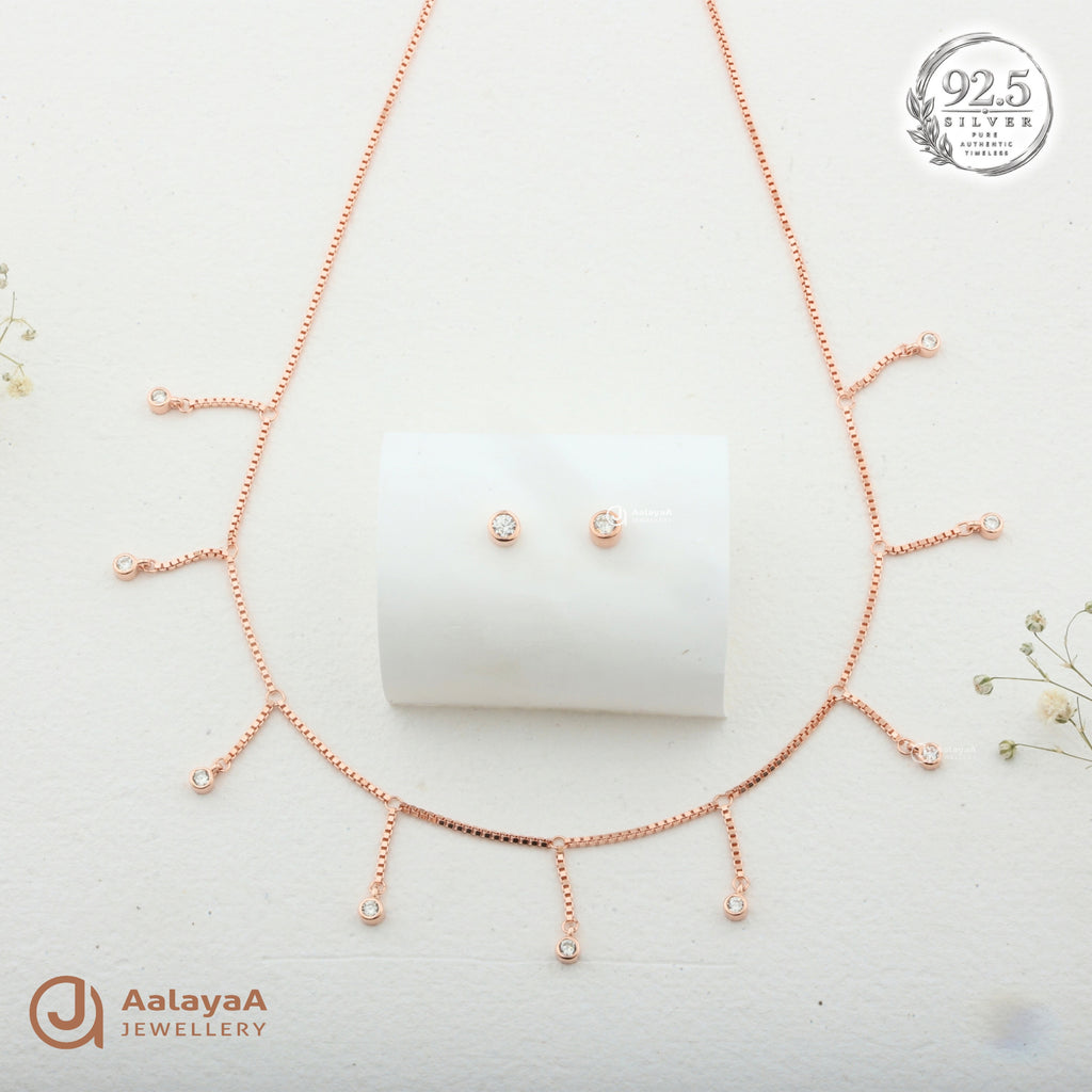 Silver Rosegold Celeste Drop Necklace Set