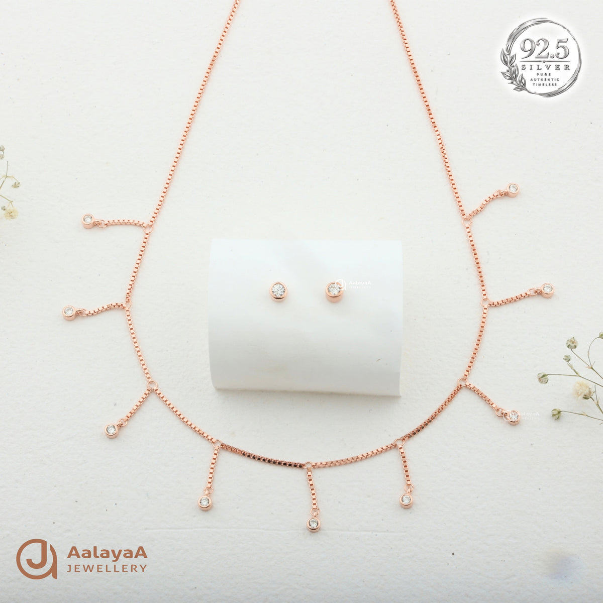 Silver Rosegold Celeste Drop Necklace Set