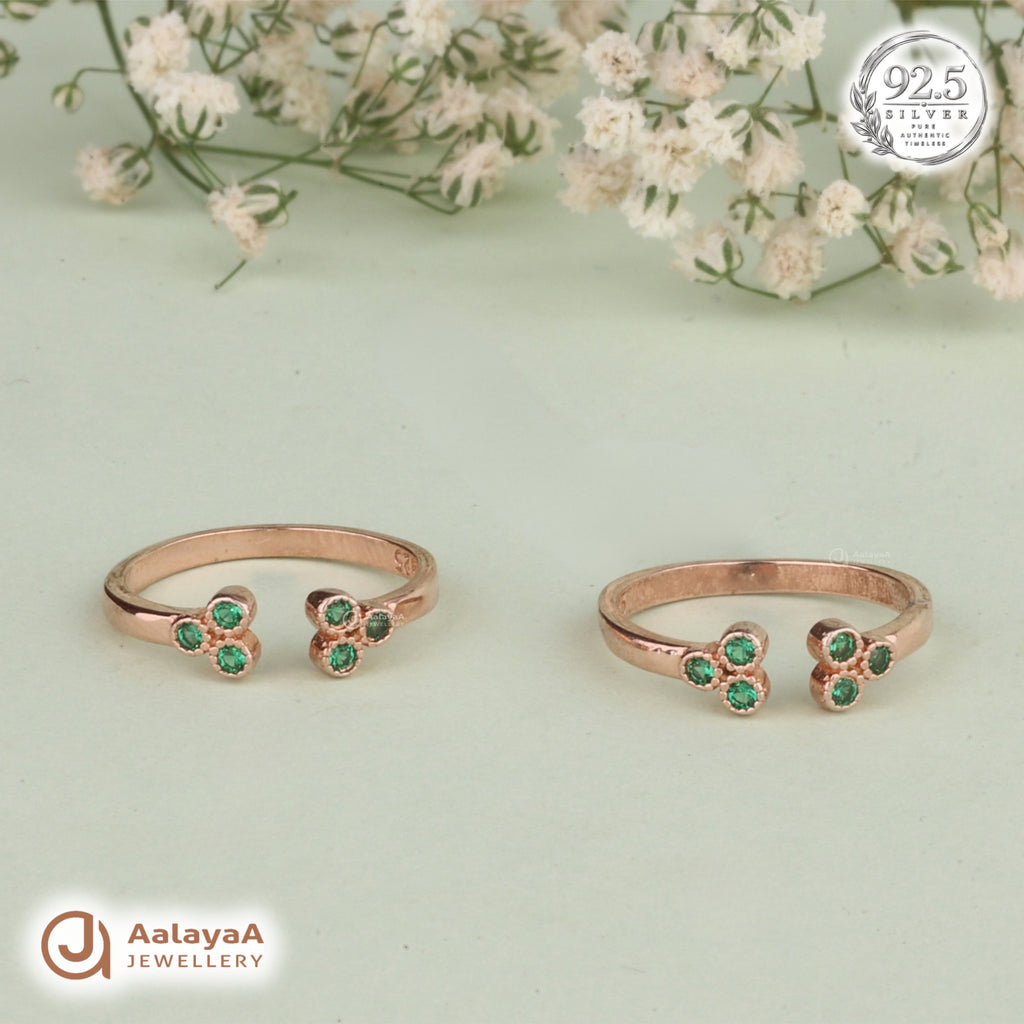 Silver Rosegold Emerald Trio Toe Ring