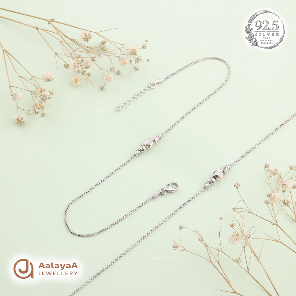 Silver Classic Beaded Charm Anklet
