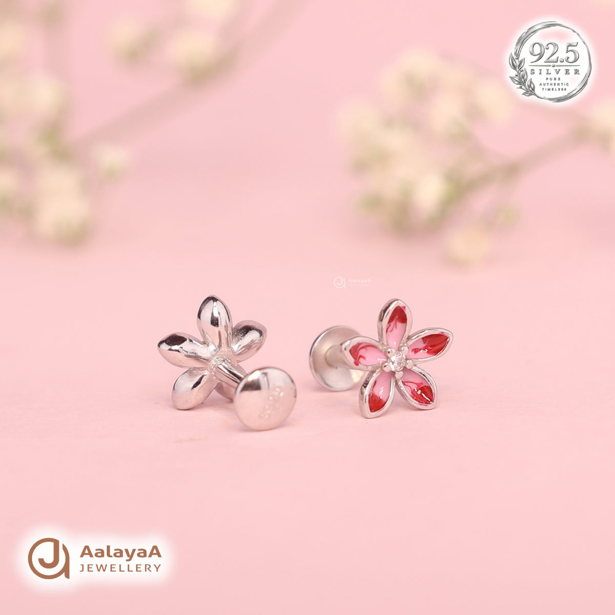 Silver Pink Blossom Earring