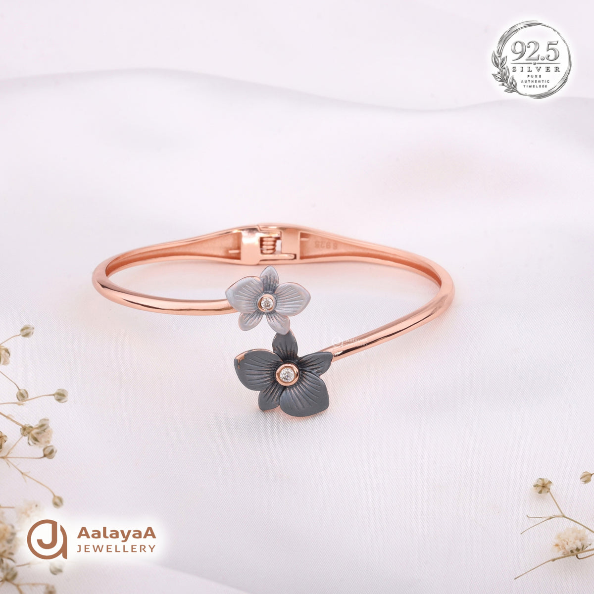 Silver Rosegold Midnight Bloom Kada
