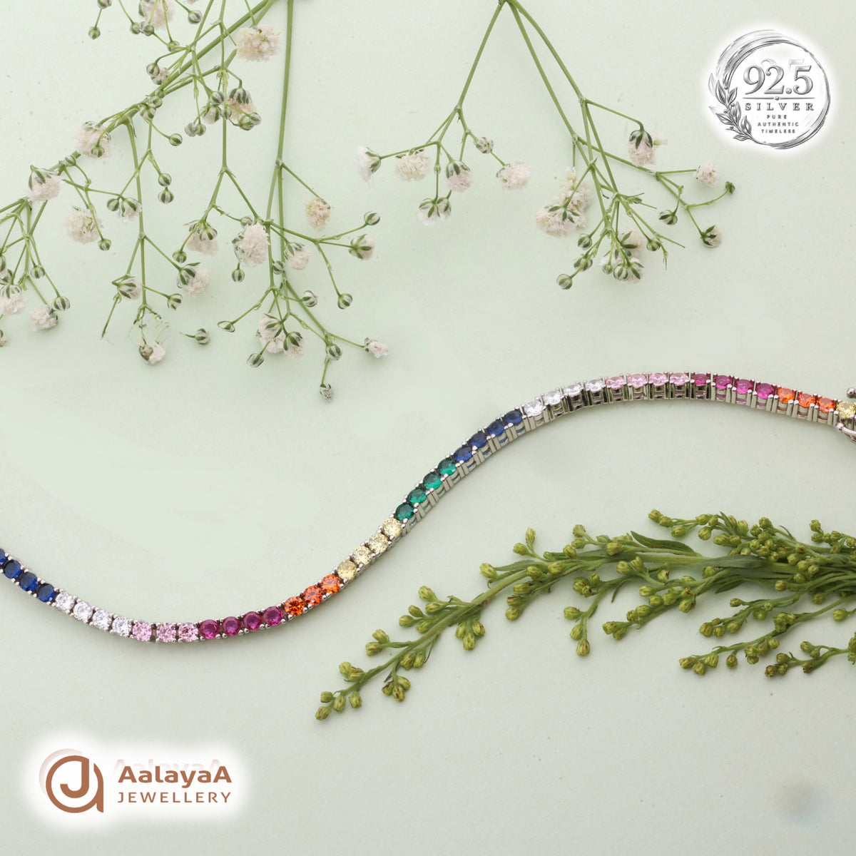 Silver Rainbow Crystal Tennis Bracelet