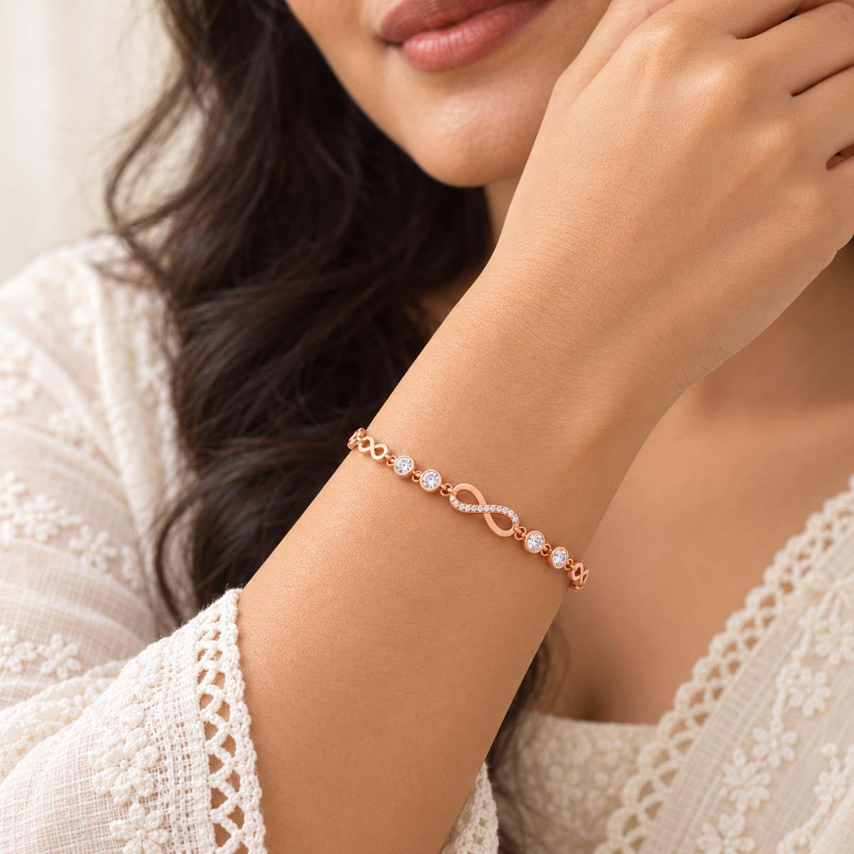 Silver Rosegold Infinity Sparkle Bracelet