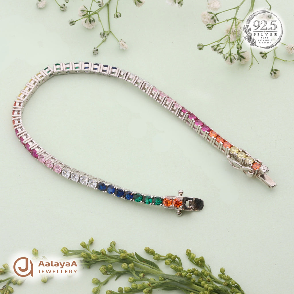 Silver Rainbow Crystal Tennis Bracelet