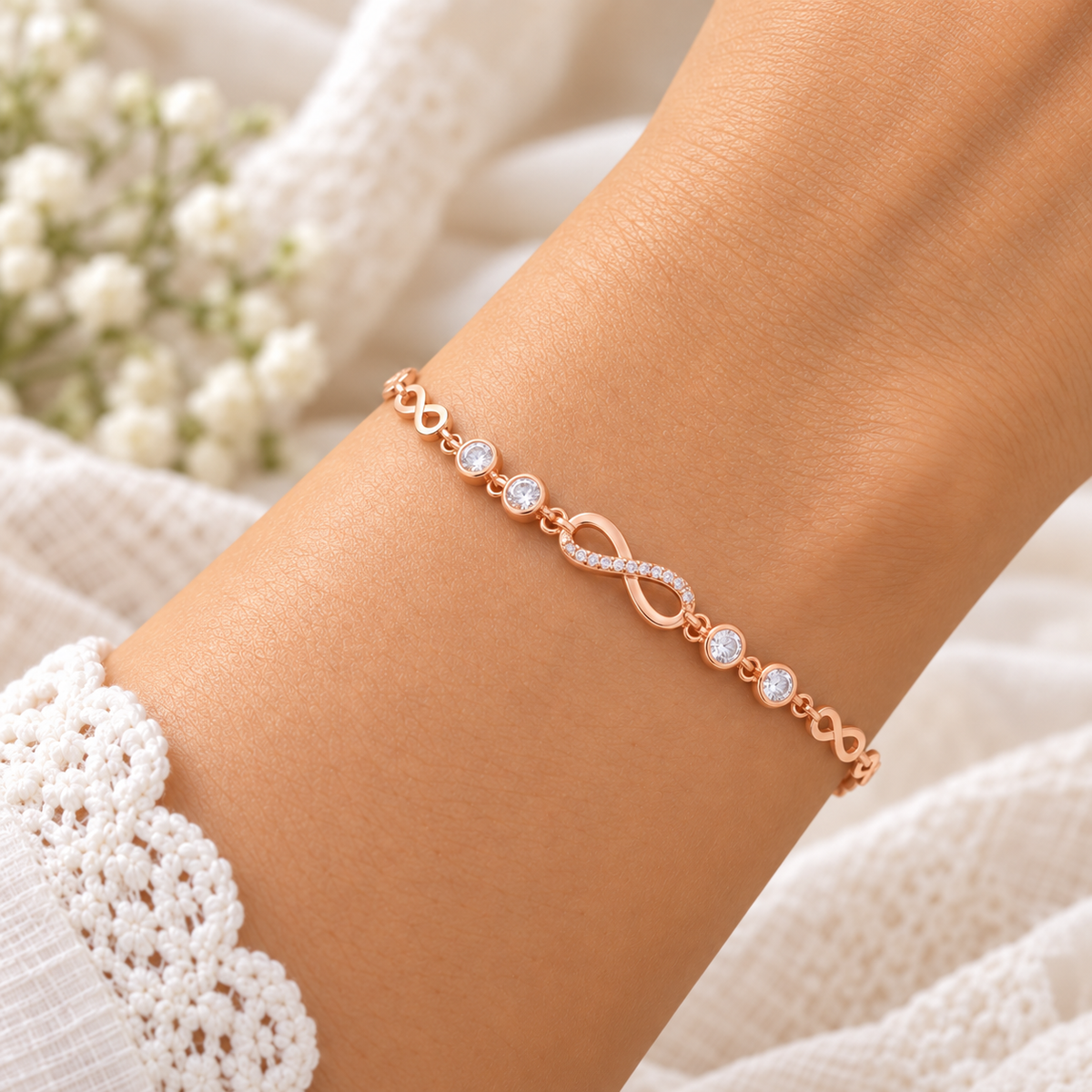 Silver Rosegold Infinity Sparkle Bracelet