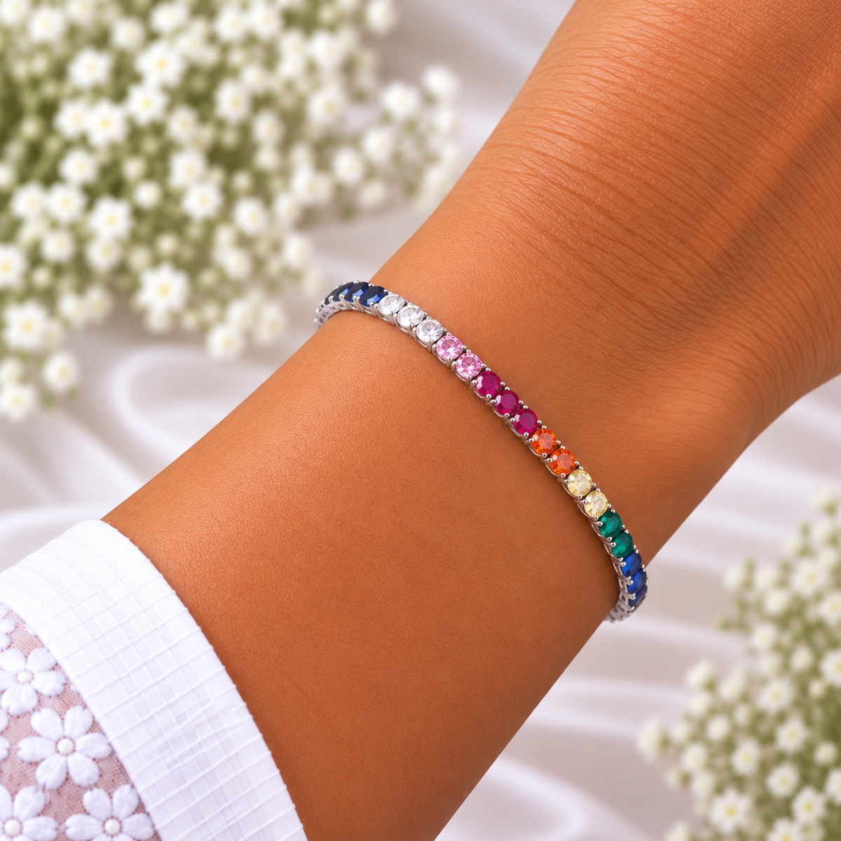 Silver Rainbow Crystal Tennis Bracelet