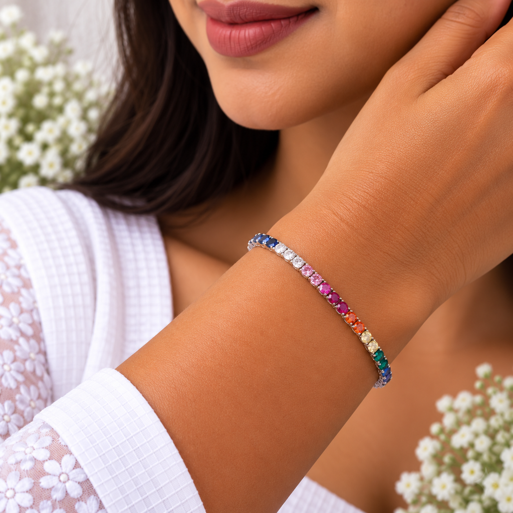 Silver Rainbow Crystal Tennis Bracelet