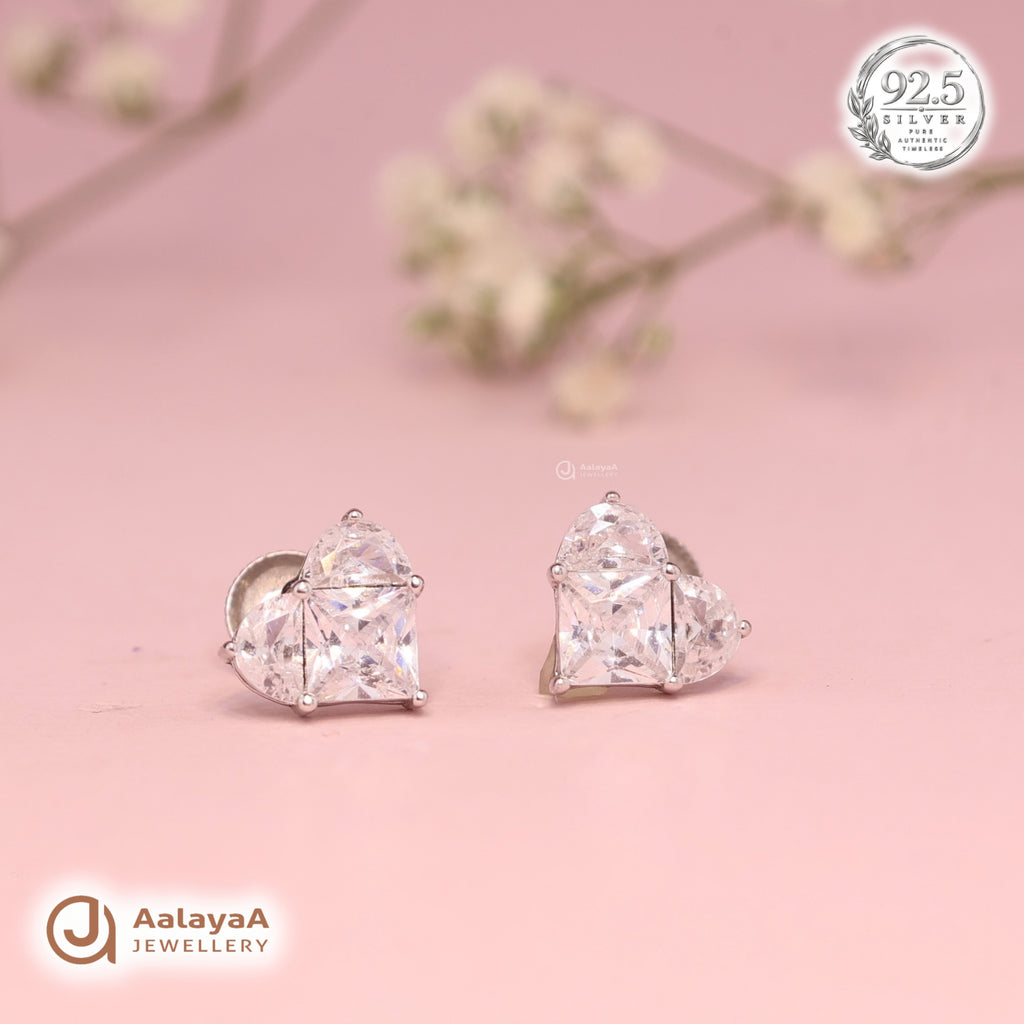 Silver Crystal Heart Earring