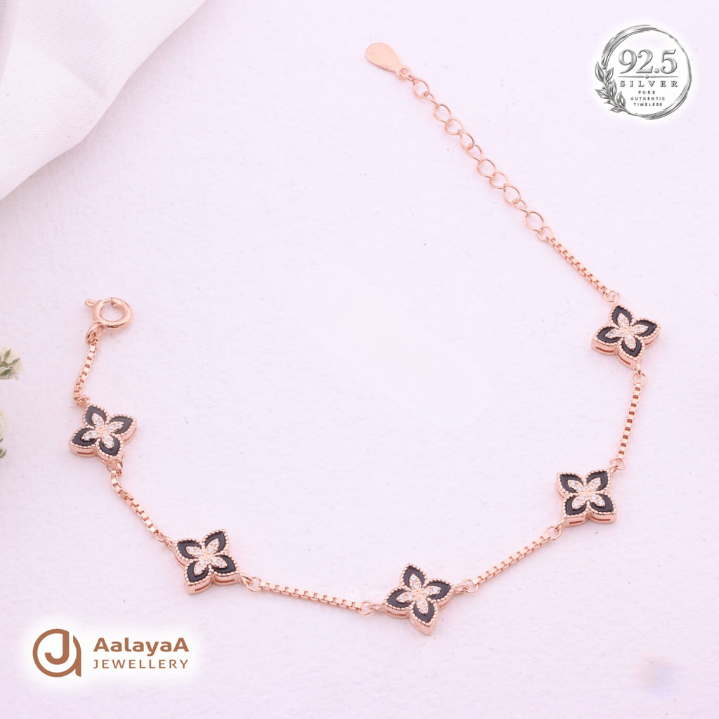 Silver Rosegold Black Clover Charm Bracelet