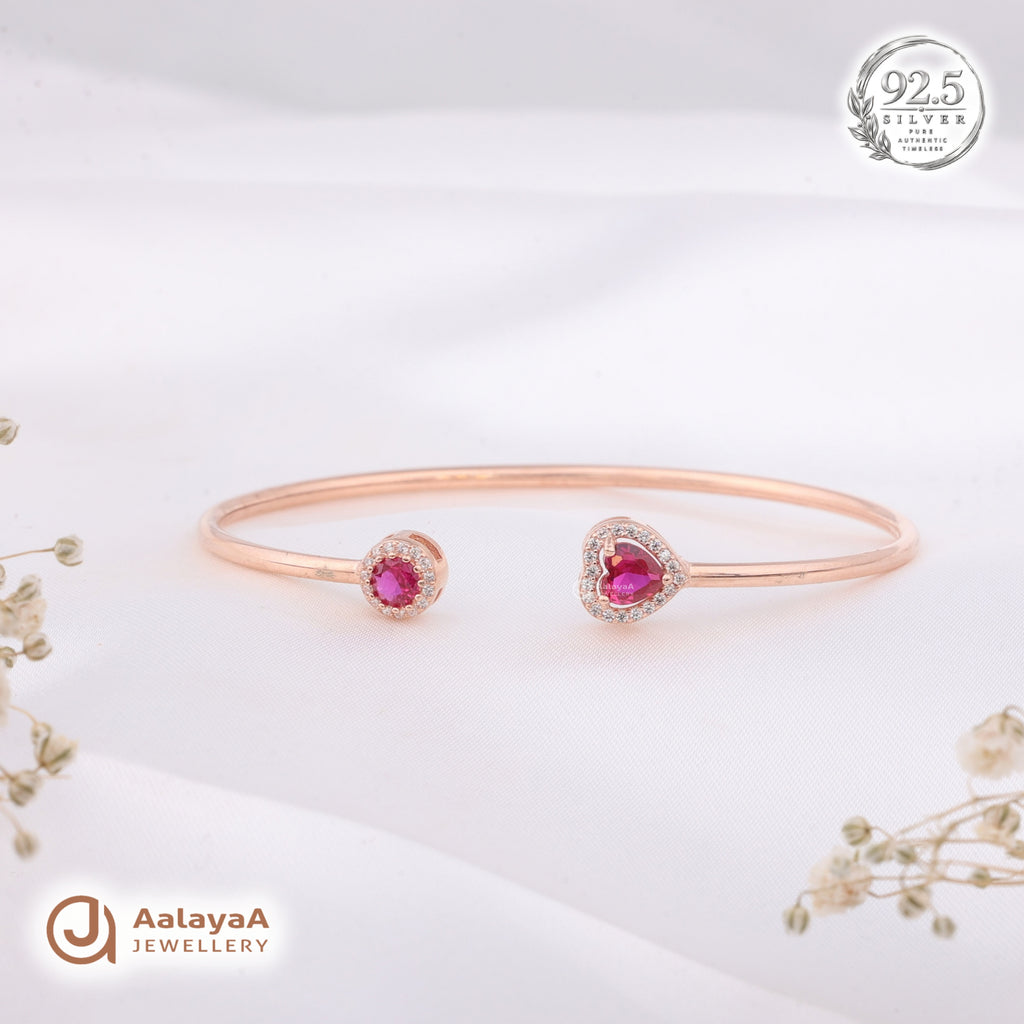 Silver Rosegold Ruby Heart Kada