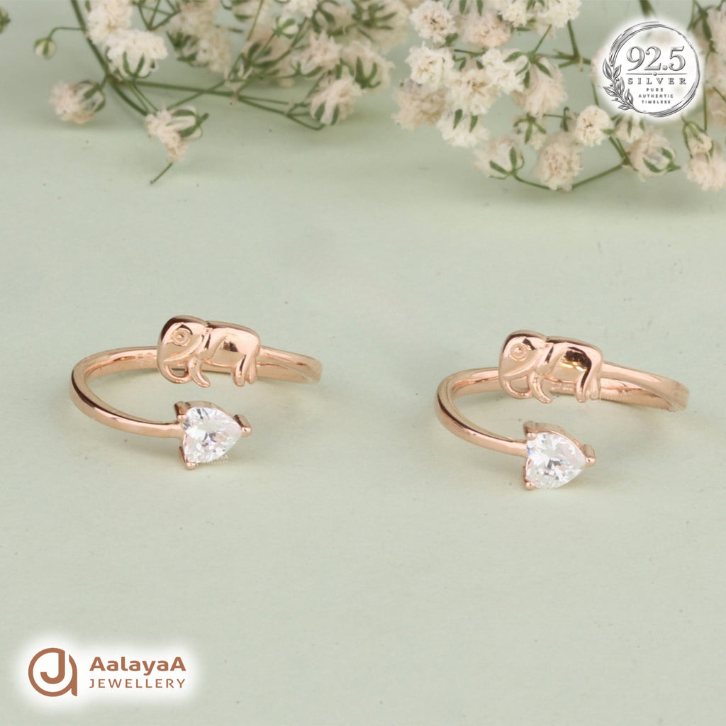 Silver Rosegold Elephant Heart Toe Ring